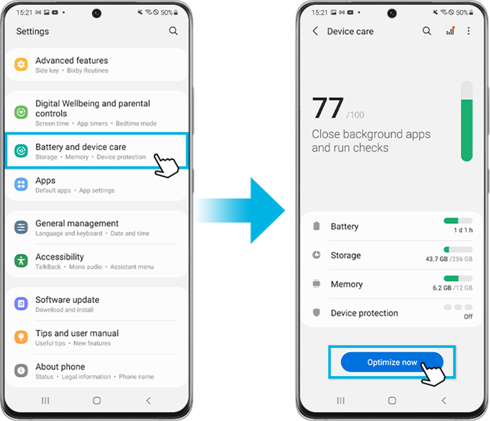 Gumb Optimiziraj sada za bateriju