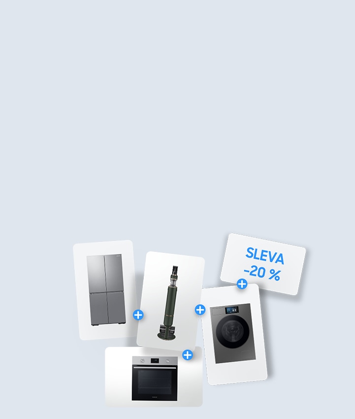 Na obrazku se nacházejí domácí spotřebiče na světle modrým pozadím