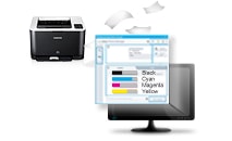 Obrázek ukazuje Easy Printer Manager, který poskytuje jednotný přístupový bod pro správu tiskárny