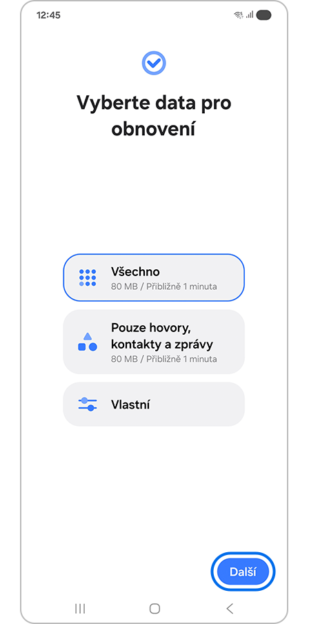 Klepnutí na tlačítko Další