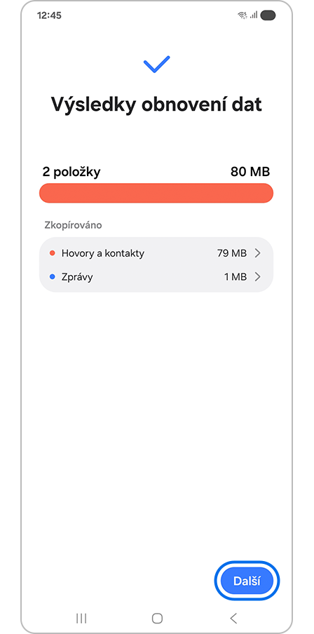 Klepnutí na tlačítko Další