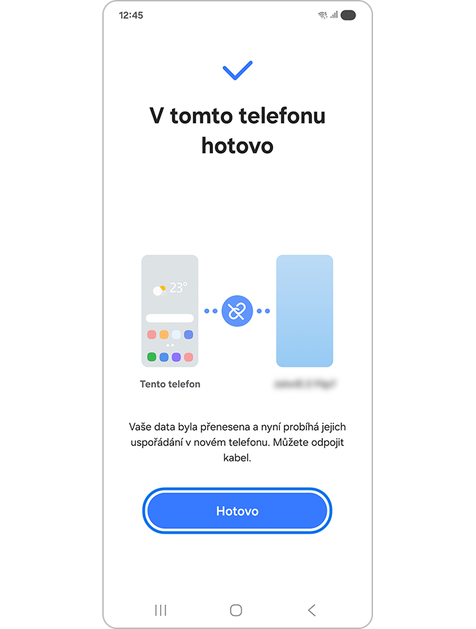 Klepnutí na Hotovo po přenosu