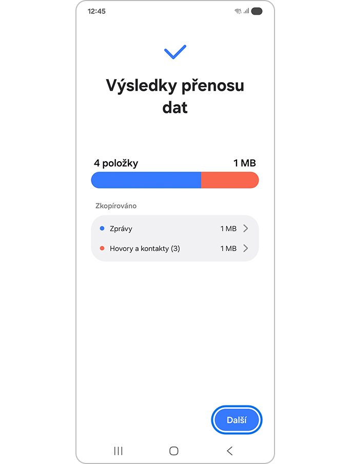 Klepnutí na tlačítko Další