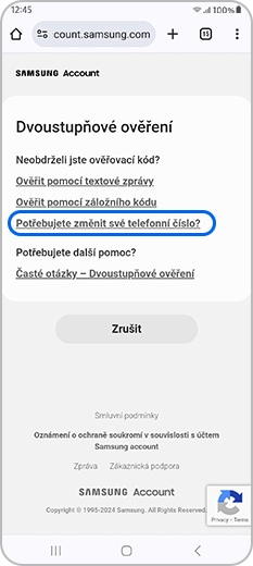 V nabídce dvoustupňového ověření klepni na Potřebuješ změnit telefonní číslo?