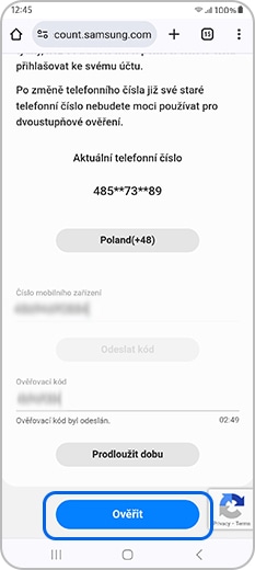 Zadej nové číslo a ověř kód, který obdržíš