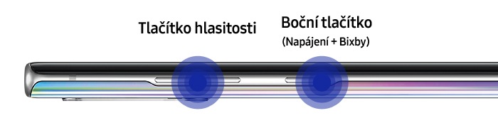 Obrázek tlačítka hlasitosti a bočního tlačítka na levé straně zařízení Note10