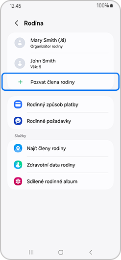 Pozvat člena rodiny na obrazovce Rodina zvýrazněno