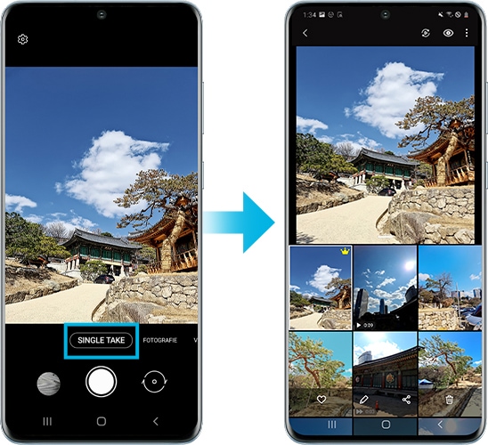 obrázek zařízení Galaxy S20 používajícího funkci Single Take