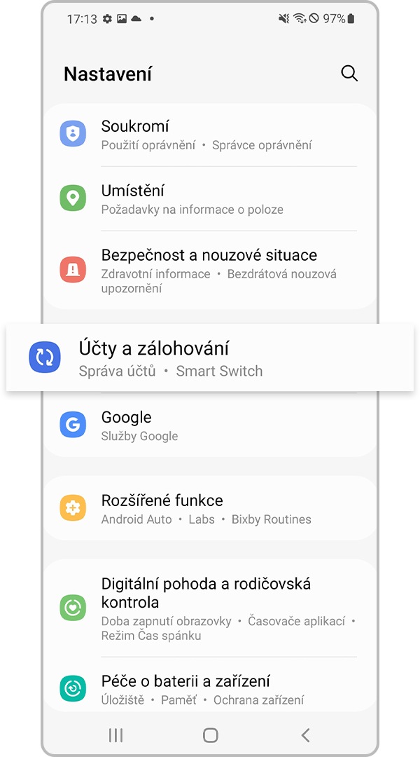 Účty a zálohování