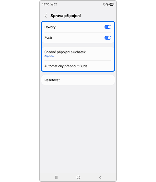 Vyberte podmínky pro Bluetooth