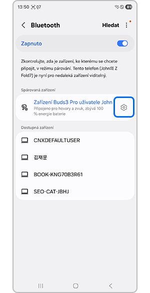 Nastavení přes Bluetooth
