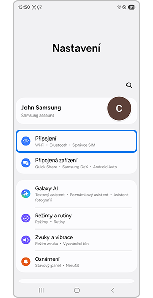 Klepněte na nastavení