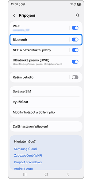 Klepněte na Připojení v nastavení