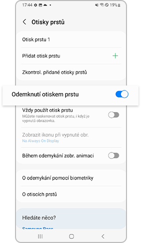 povolit odemykání otiskem prstu