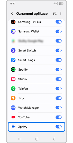 Výběr aplikace Zprávy