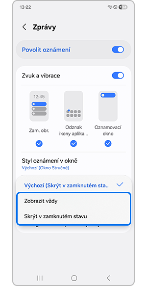 Klepnutím na možnost Zobrazit vždy nebo Skrýt v zamknutém stavu