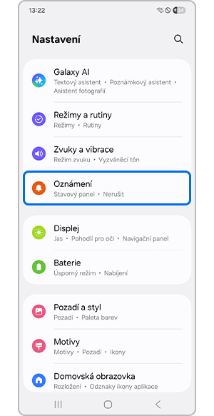 Výběr nabídky oznámení