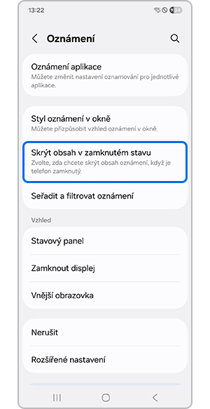 Výběr možnosti Skrýt obsah v zamknutém stavu