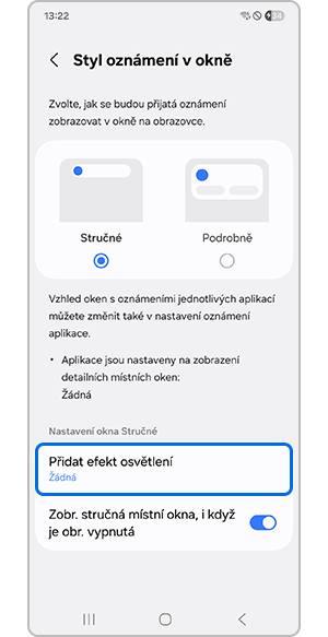 Výběr možnosti Přidat efekt osvětlení