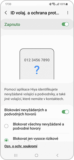 Přepínač blokovat spam.