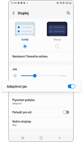 nastavení adaptivního jasu galaxy s22