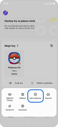Položka Game Booster zvýrazněná v aplikaci Gaming Hub