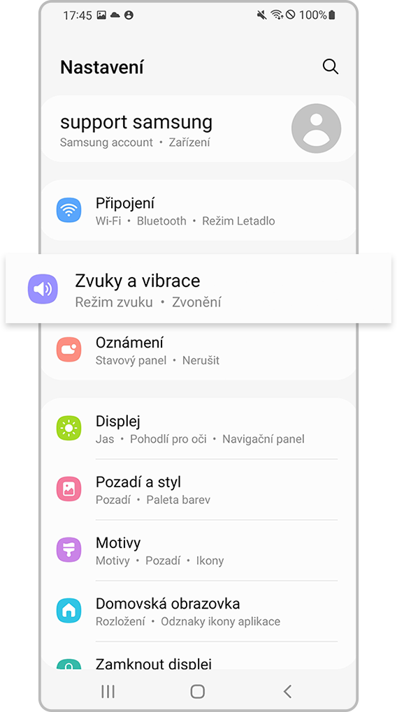 Nabídka zvuku a vibrací