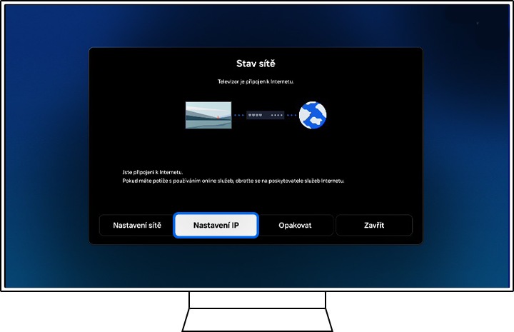 Televizor Samsung zobrazuje možnosti stavu Sítě.