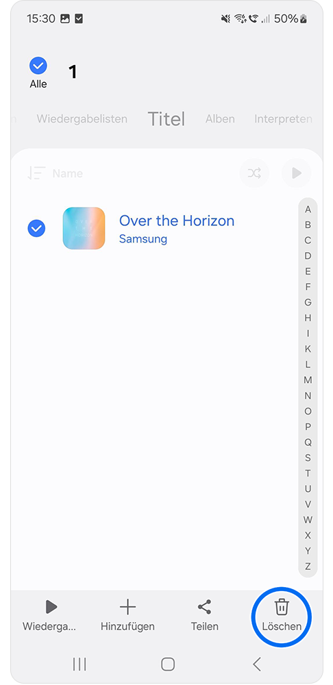 Löschen wird angetippt.