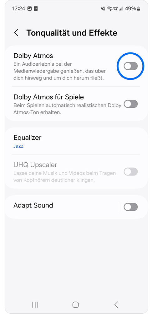 Dolby Atmos wird eingeschaltet.