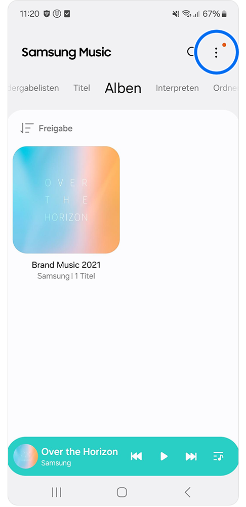 Weitere Optionen wird in der Musik App angetippt.