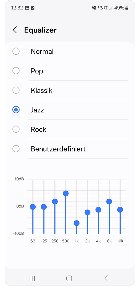 Equalizer mit den verschiedenen Musikgenren.