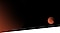 Ein kleiner roter Planet schwebt auf einem schwarz-roten Hintergrund.