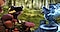 Riesensalamander und Donnervogel aus dem AR-Outdoor-Erlebnis Trails of Wonder im Vordergrund, Wald im Hintergrund.