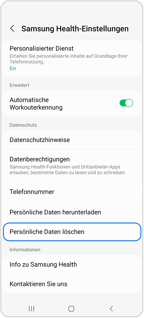 Samsung Health Gesundheitsdaten löschen