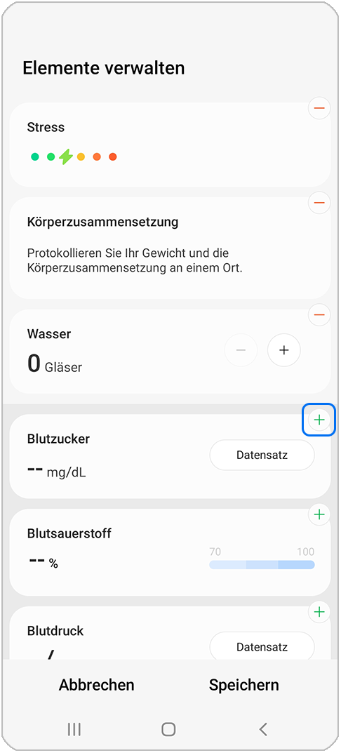 Samsung Health Elemente hinzufügen oder entfernen