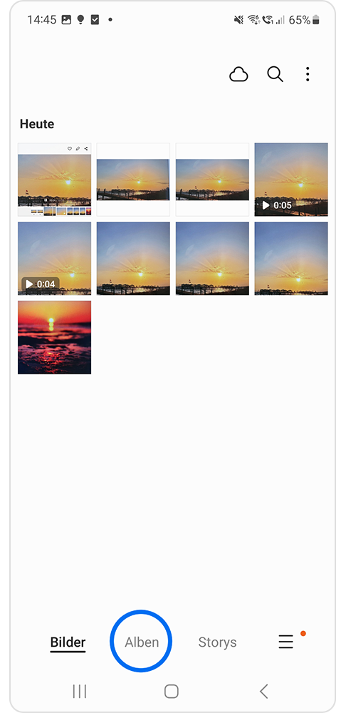 In der Galerie App wird der Reiter Alben gewählt.