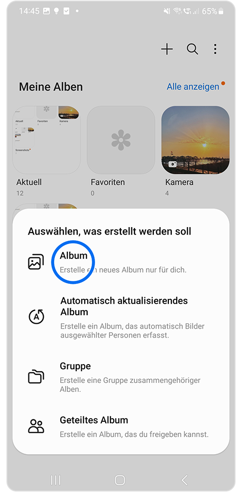 Die Option Album erstellen auswählen
