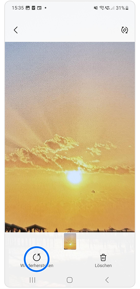 Wiederherstellung Symbol wird gewählt