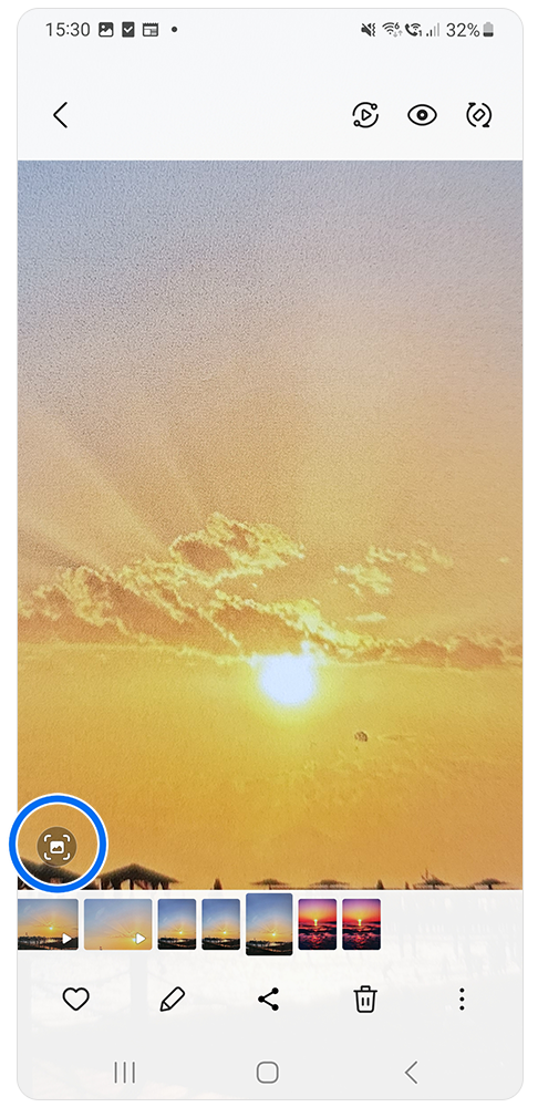 Schnappschuss-Symbol im Bild wird markiert