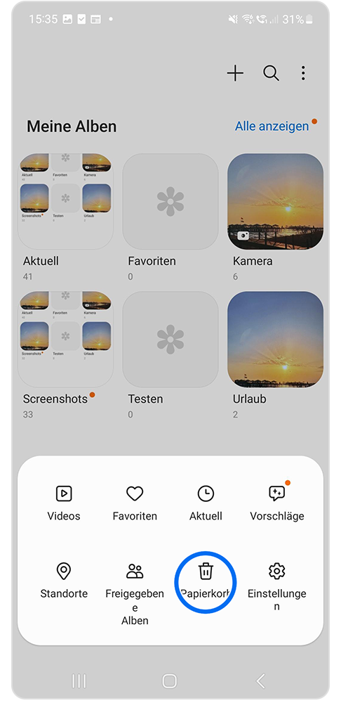 Papierkorb wird gewählt