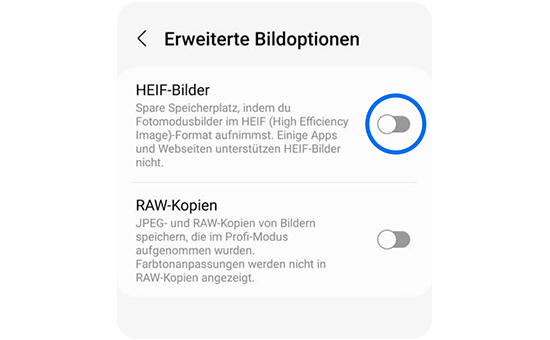 Kameraeinstellung Format HEIF