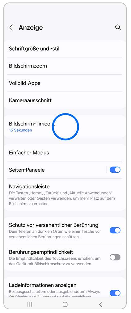Anzeige Auswahl Bildschirm-Timeout
