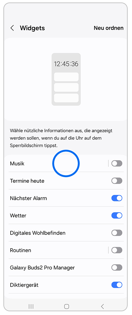 Sperrbildschirm Widget Auswahl Musik