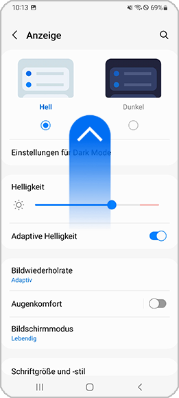Optionen des Einstellungsmenüs Anzeige