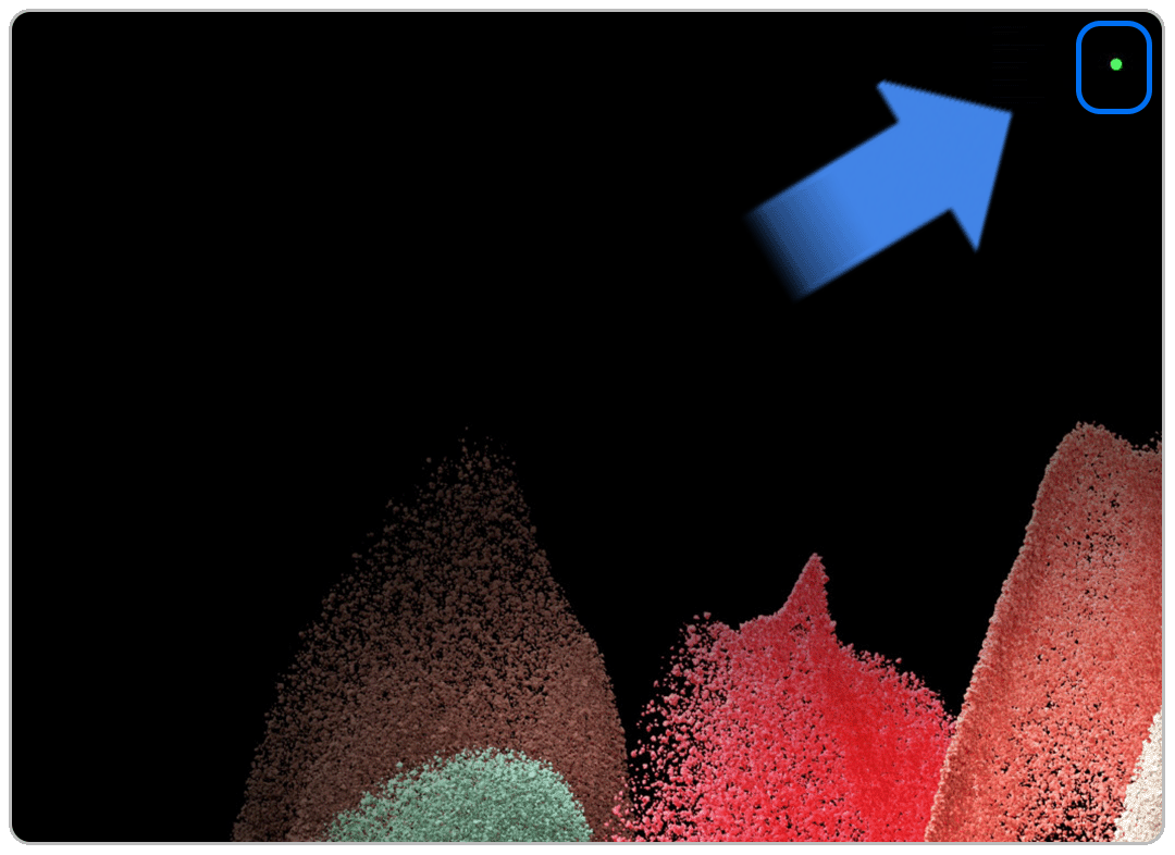 Ansicht des grünen Punkts oben rechts auf dem Bildschirm während eines Anrufs ein paar Sekunden später. Die anderen Symbole werden wieder angezeigt.