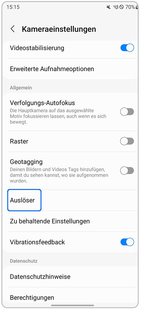 Galaxy Smartphone Kamera-App Einstellungen