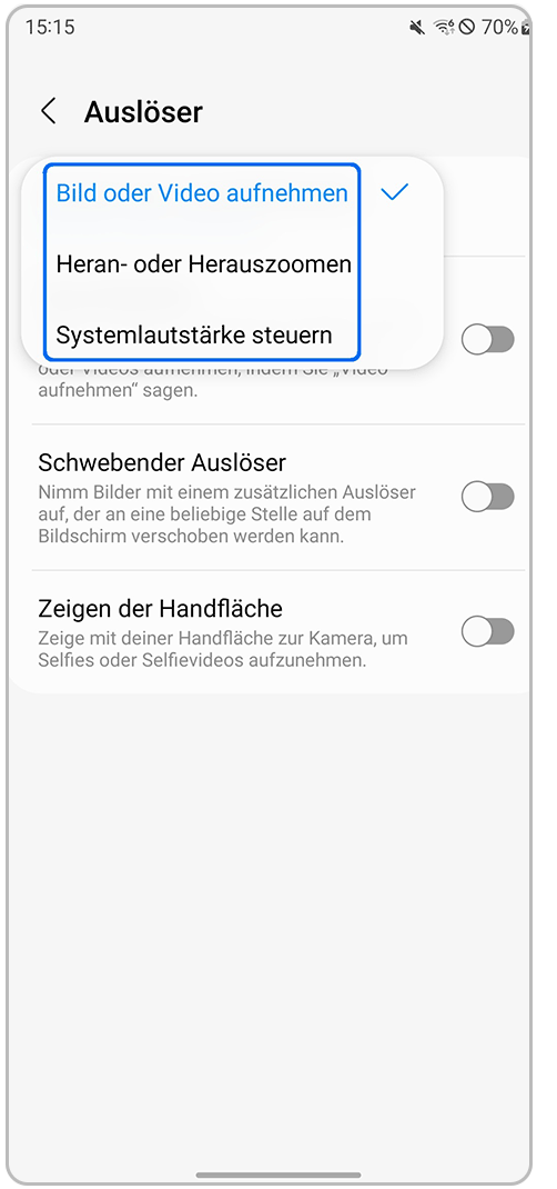 Galaxy Smartphone Kamera-App Auslöser Einstellungen
