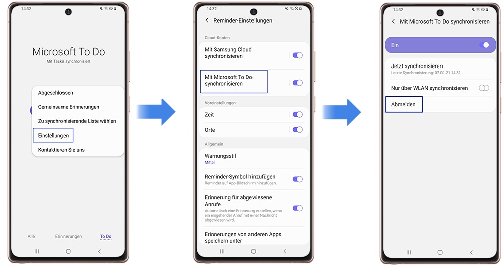 Microsoft To Do mit der Reminder-App Synchronisation abbrechen abgeschlossen