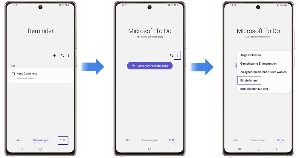 Microsoft To Do mit der Reminder-App Erinnerung von anderen Apps speichern Einstellungen